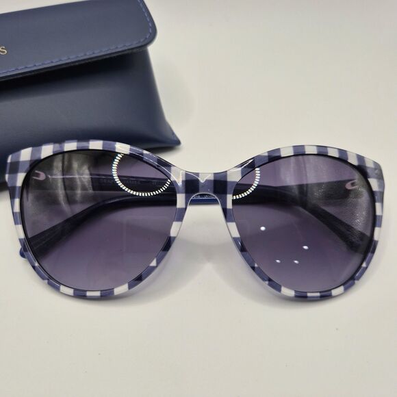 DRAPER JAMES DJ7018 WOMEN\'S CAT EYE SUNGLASSES BLUE Indigo Gingham W/ Case main image 6